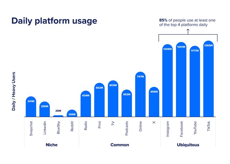 Social media daily usage by platform
