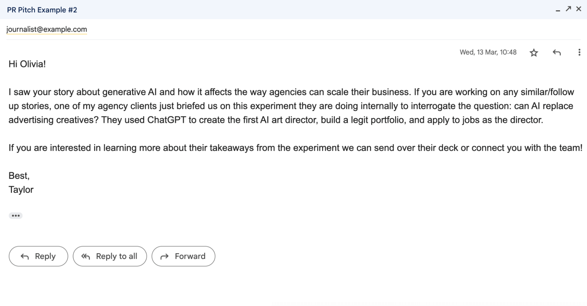 Media pitch example