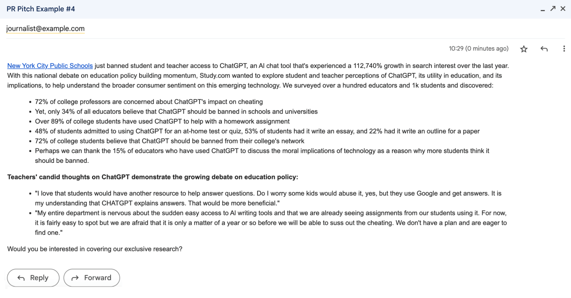 PR pitch example