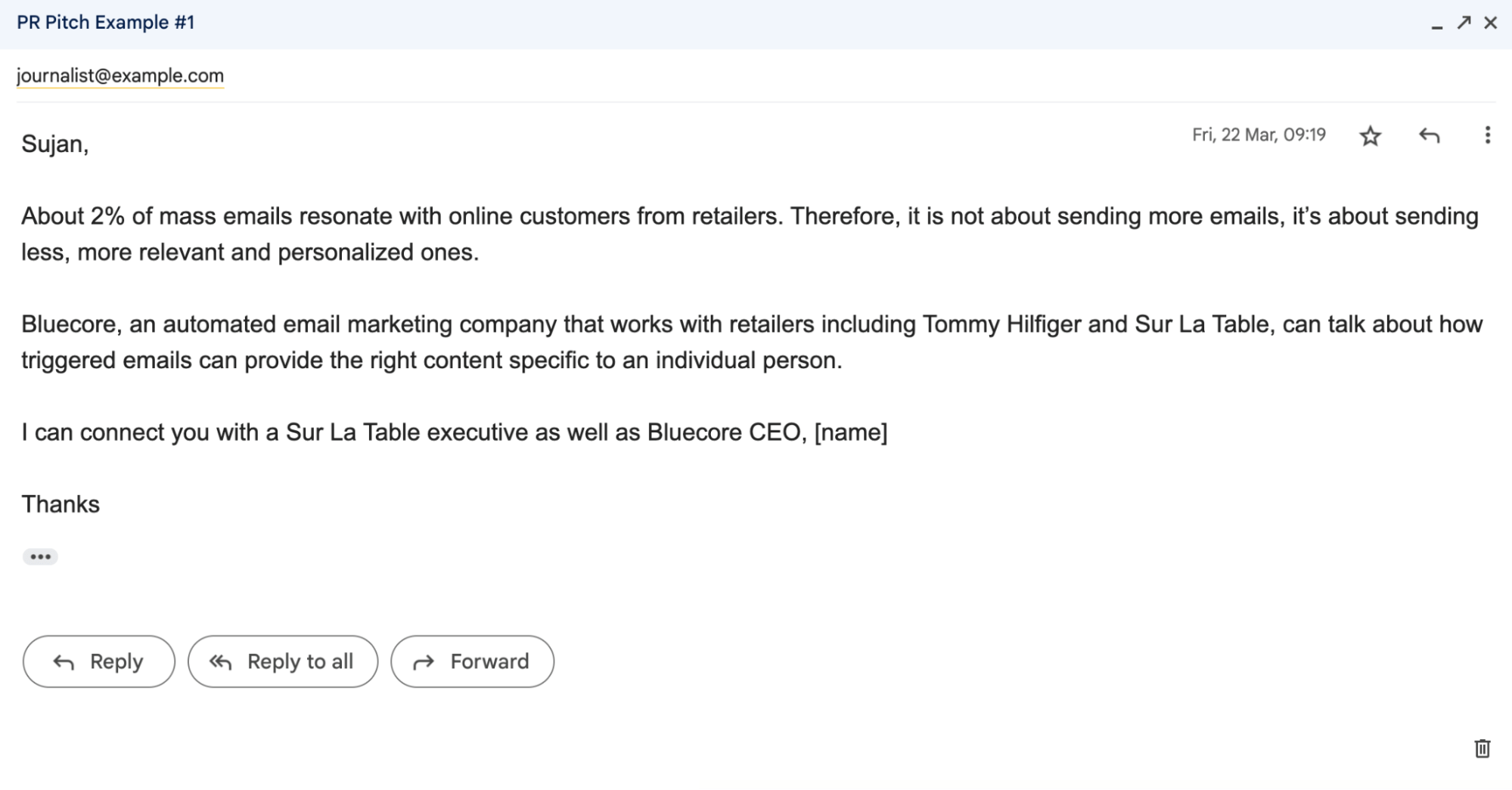 PR Pitch example